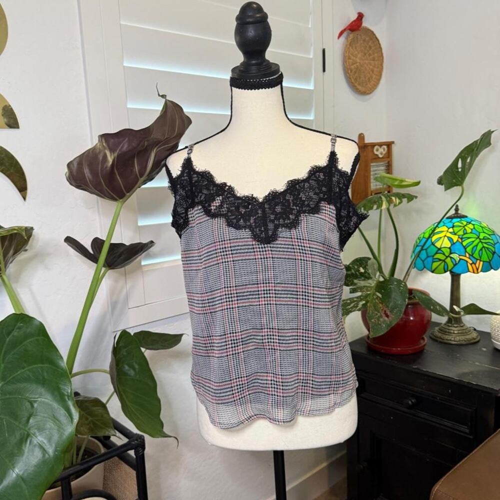 Vintage Y2K Abercrombie & Fitch Preppy Office Siren Plaid Lace Cami Top Size M